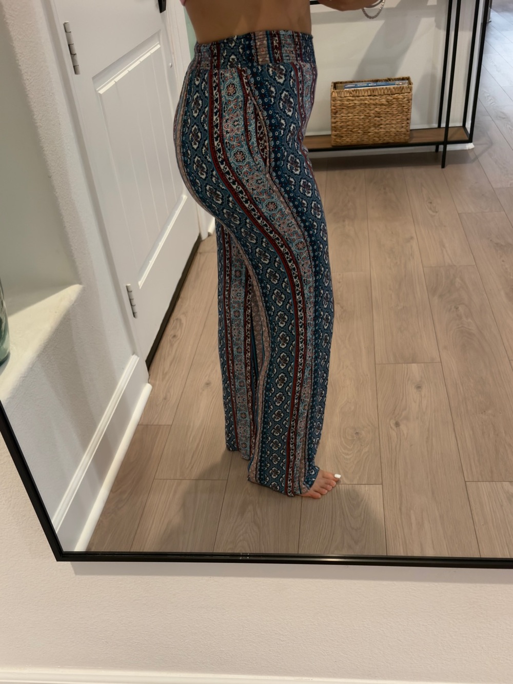 Boho Teal, Burgundy and Cream Wide Leg Printed Pants - Picture 5 of 6